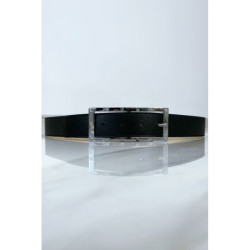 Ceinture verte avec boucle rectangle strass et argenté