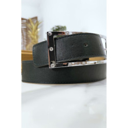 Ceinture verte avec boucle rectangle strass et argenté