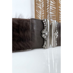 Ceinture élastique marron avec accessoire et plume