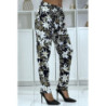Pantalon fluide marine à motif floral B-10