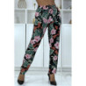 Pantalon fluide noir à motif floral B-21