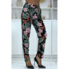 Pantalon fluide noir à motif floral B-21