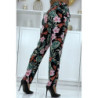 Pantalon fluide noir à motif floral B-21