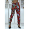 Pantalon fluide bordeaux à motif floral B-21