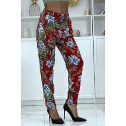 Pantalon fluide bordeaux à motif floral B-21
