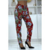 Pantalon fluide bordeaux à motif floral B-21