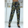Pantalon fluide marine à motif floral B-23