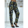 Pantalon fluide marine à motif floral B-23