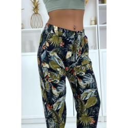Pantalon fluide marine à motif floral B-23