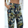 Pantalon fluide marine à motif floral B-23