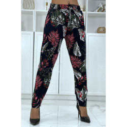 Pantalon fluide marine à motif floral B-15