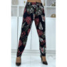 Pantalon fluide marine à motif floral B-15