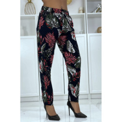 Pantalon fluide marine à motif floral B-15