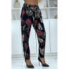 Pantalon fluide marine à motif floral B-15