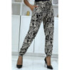Pantalon fluide noir à motif ethnique A-21