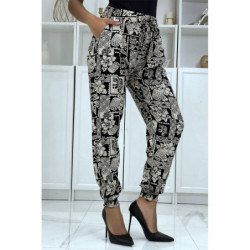Pantalon fluide noir à motif ethnique A-21