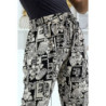 Pantalon fluide noir à motif ethnique A-21
