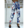Pantalon fluide blanc à motif floral B-5