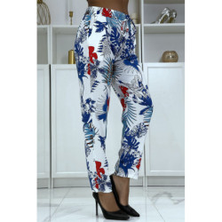 Pantalon fluide blanc à motif floral B-5