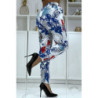 Pantalon fluide blanc à motif floral B-5