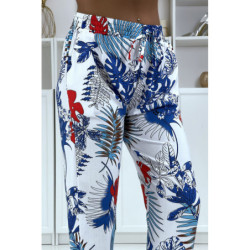 Pantalon fluide blanc à motif floral B-5