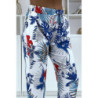 Pantalon fluide blanc à motif floral B-5