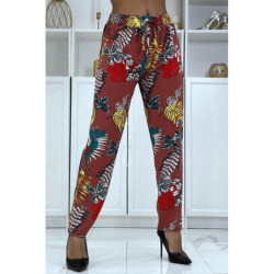 Pantalon fluide cognac à motif floral B-5