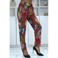 Pantalon fluide cognac à motif floral B-5