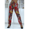 Pantalon fluide cognac à motif floral B-5