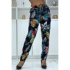 Pantalon fluide marine à motif floral B-5