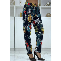 Pantalon fluide marine à motif floral B-5