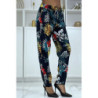 Pantalon fluide marine à motif floral B-5