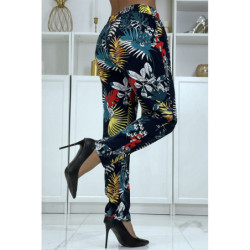 Pantalon fluide marine à motif floral B-5