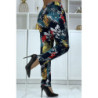 Pantalon fluide marine à motif floral B-5