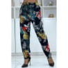 Pantalon fluide marine à motif floral B-5