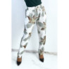 Pantalon fluide blanc à imprimé feuillage et fleuri