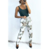 Pantalon fluide blanc à imprimé feuillage et fleuri