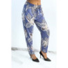 Pantalon fluide indigo à imprimé feuillage et fleuri