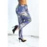 Pantalon fluide indigo à imprimé feuillage et fleuri