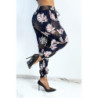 Pantalon ample marine à imprimé feuillage d'automne