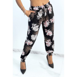 Pantalon ample noir à imprimé feuillage d'automne