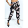Pantalon ample noir à imprimé feuillage d'automne