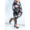 Pantalon ample noir à imprimé feuillage d'automne