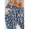 Pantalon ample marine à imprimé centaines de plumes