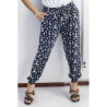 Pantalon ample marine à imprimé centaines de plumes