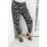 Pantalon fluide noir à motif aztèque avec joli noeud à la taille