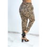 Pantalon fluide camel coupe droite à imprimé zèbres resserré aux chevilles