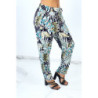 Pantalon fluide marine à rayures en pointillés et imprimé floral