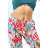 Pantalon fluide rouge à rayures en pointillés et imprimé floral