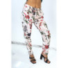 Pantalon rose cigarette fluide à magnifique fleurs colorées